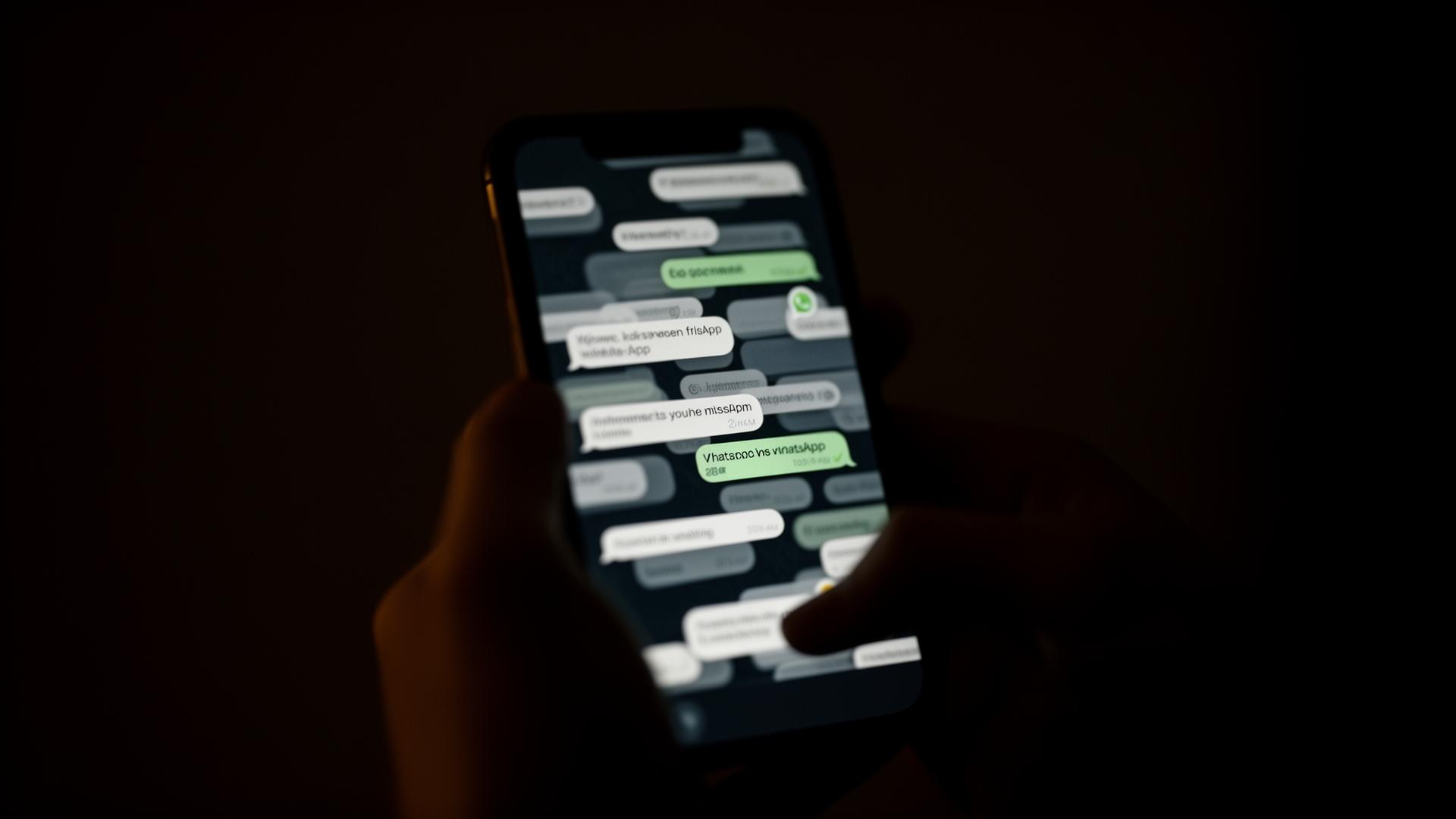 Smartphone iluminado mostrando inúmeras mensagens, representando a sobrecarga de WhatsApp na rotina de um síndico profissional.